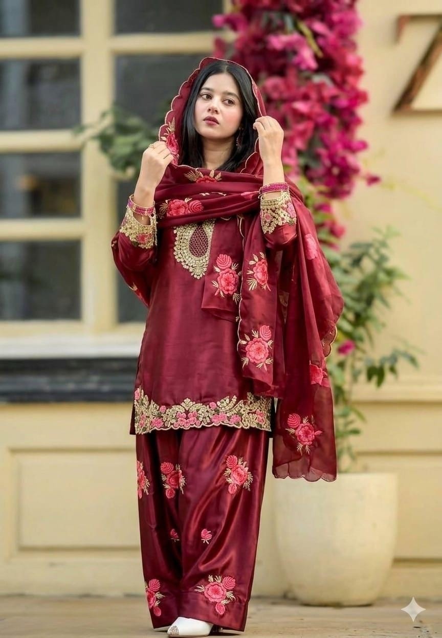 Silk Farshi Shalwar Suit for women- Pakistani Ready made Dress, Nikah, Partywear