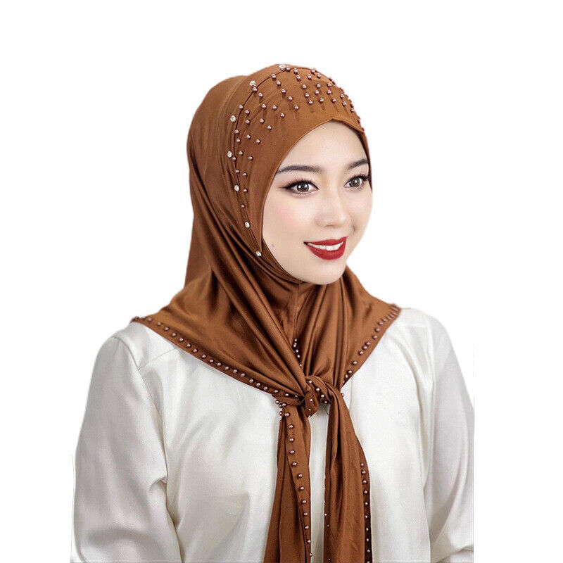 Hijab Beaded Muslim Turban Women Hijab Arab Head Scarf Islamic Shawls Khimar