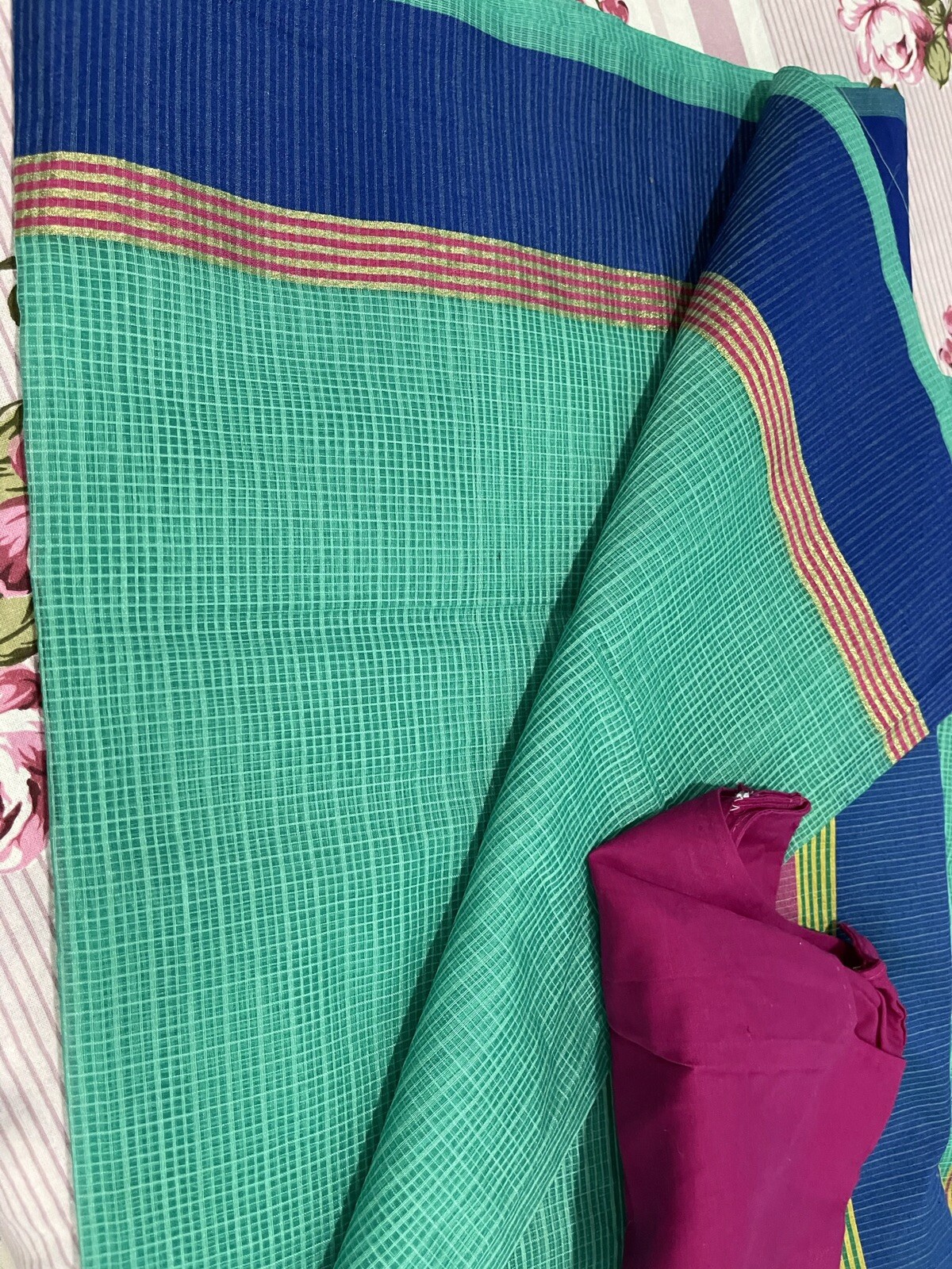 Kota Doria Sari Blouse Set Soft Fabric Woven BELLYDANCE choli SALE