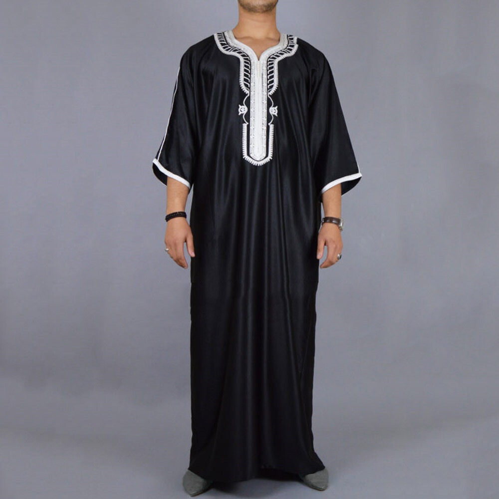 Men Muslim Robe Clothing Ethnic Loose Kaftan Thobe Abaya Arab Dubai Islam Dress