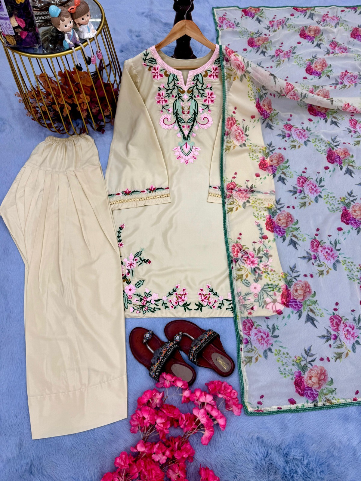 3 PIECE PAKISTANI DESIGNER FARSHI SHALWAR SUIT