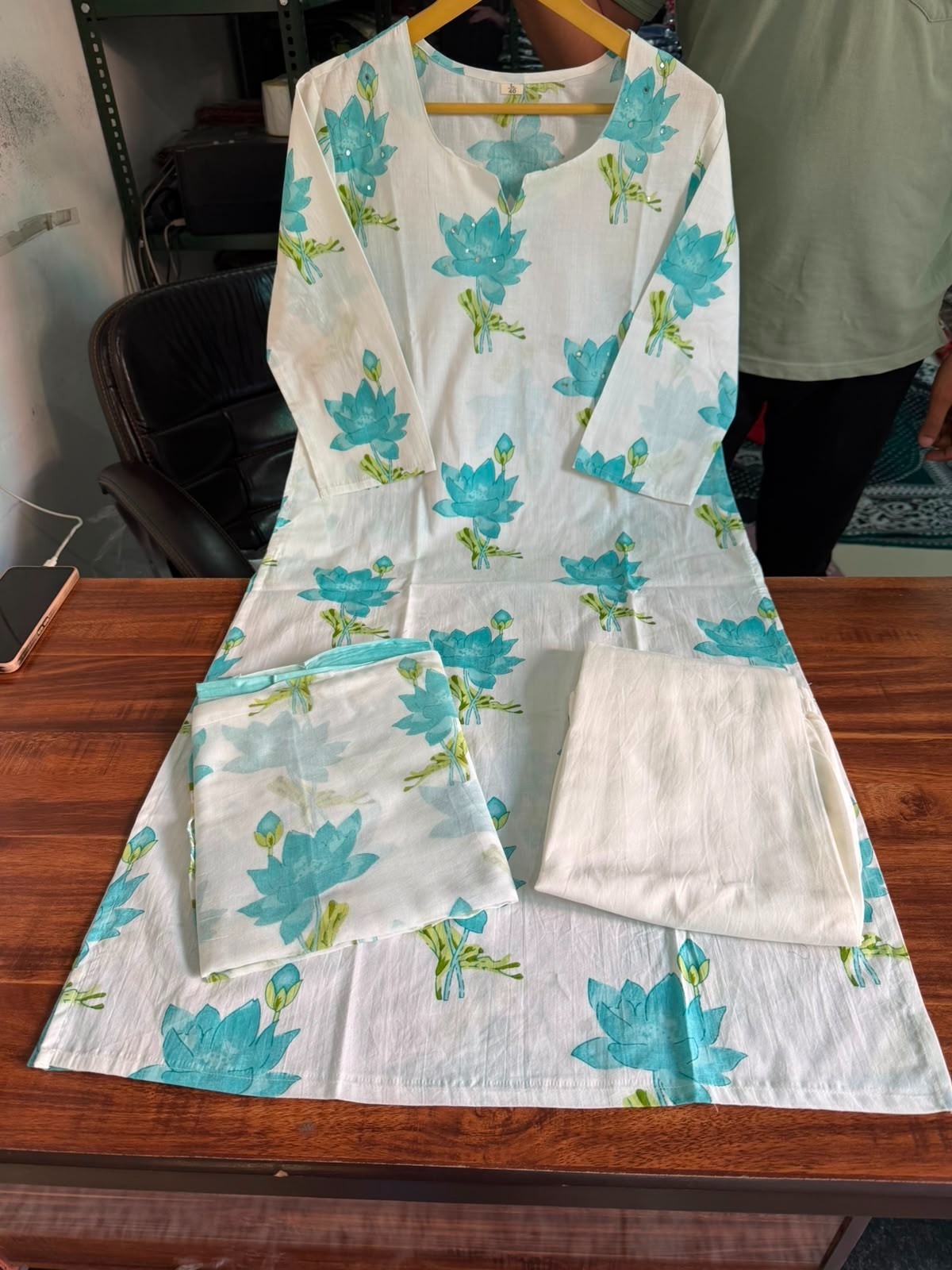 Beautiful Cotton Kurti Pant Dupatta Set Indian Bollywood Top Tunic Kurta Set