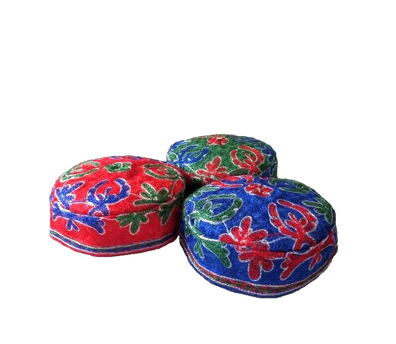 FUN HATS – UZBEK SILK EMBROIDERED POPURI SKULL CAPS – MEDIUM