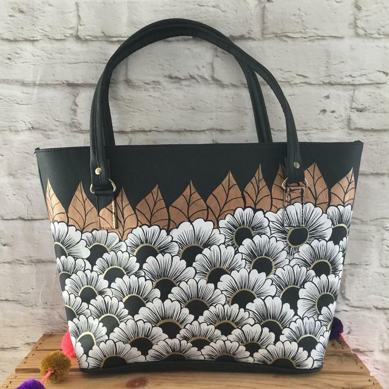 Hand Painted Floral Mexican Purse Handbag – Vegan Cruelty Free Mexican Tote Bag