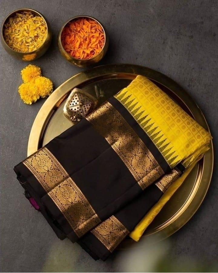 Women Bright Yellow Soft Banarasi Silk Saree With Blouse Piece