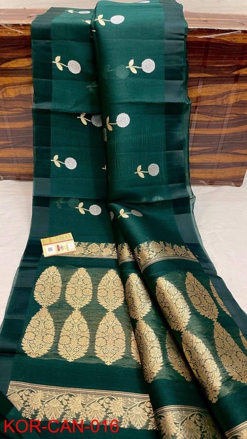 Banarasi Kora Organza Silk Saree Weaving Running Blouse for Wedding, Festival