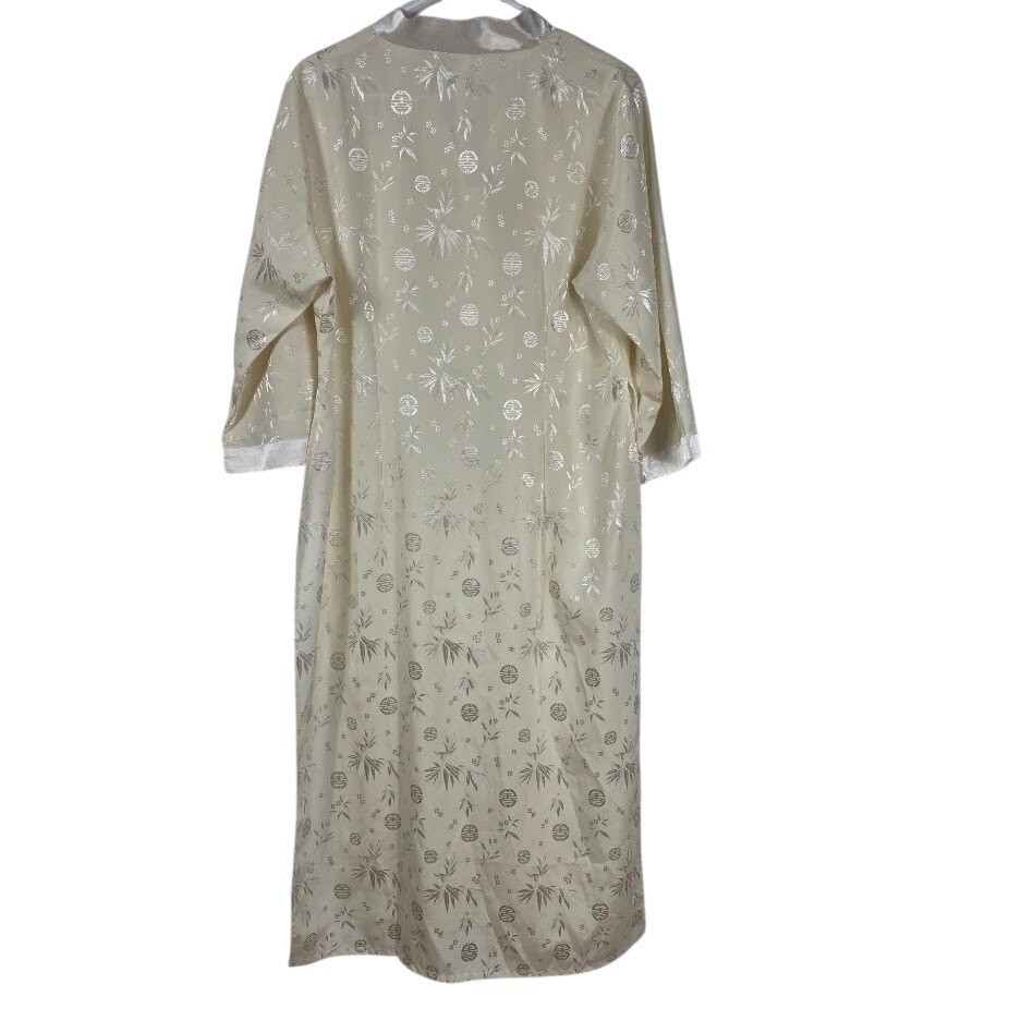 Silk Kimono Robe Womens Large Cream Bamboo Jacquard Long Kimono Loungewear