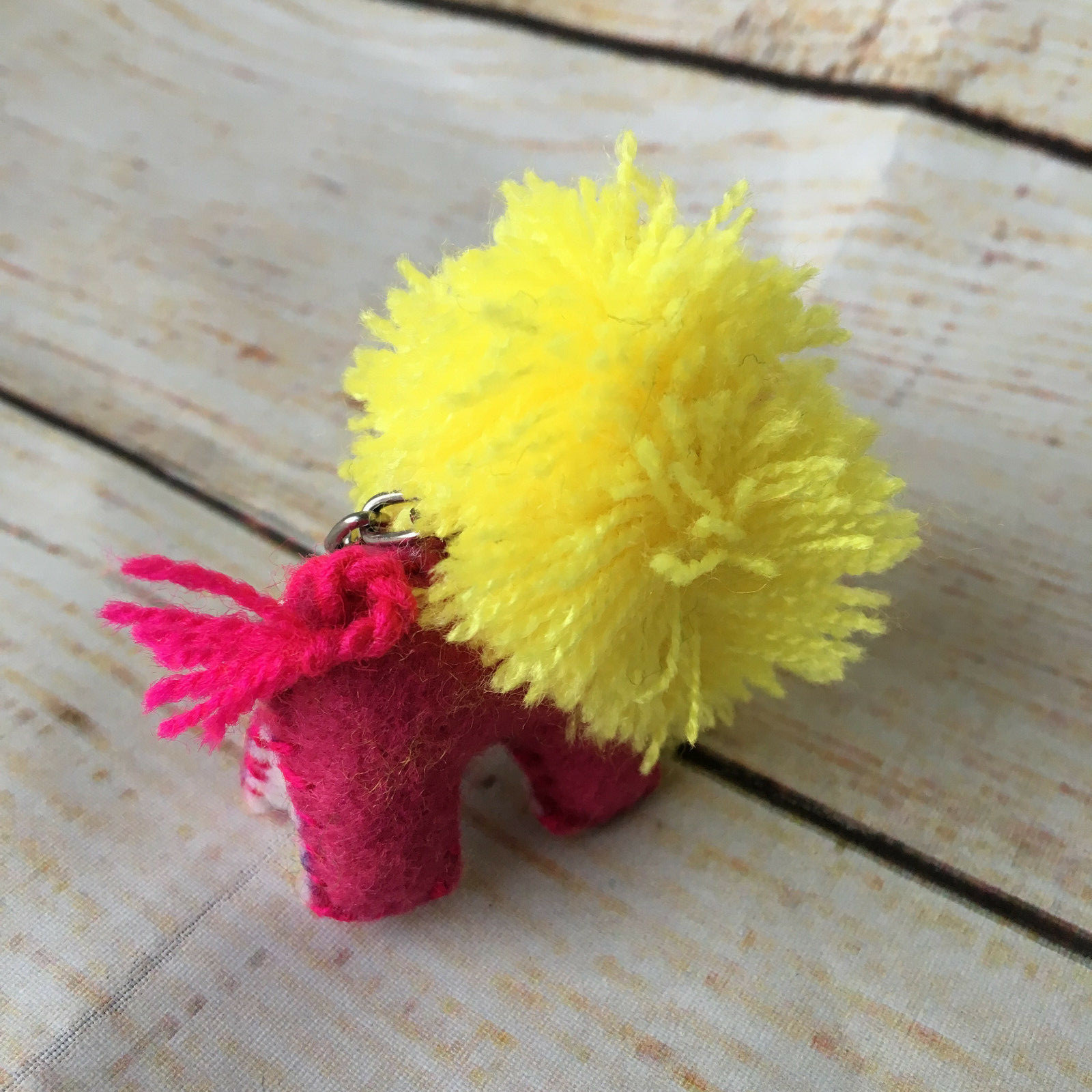 Handmade Mexican Felt Lion Keychain Key Chain Zipper Charm Zoo Animals