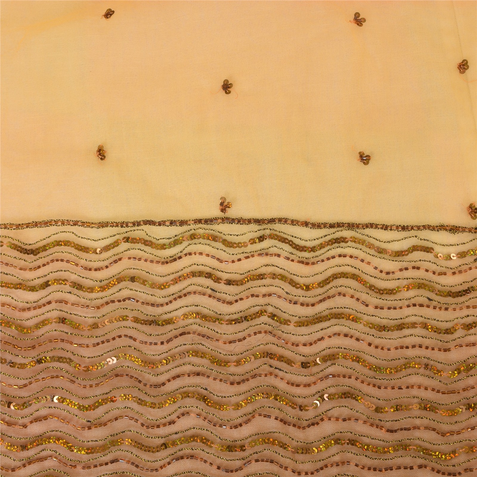 Sanskriti Vintage Yellow/Orange Sarees Net Mesh Hand Beaded Ethnic Sari Fabric