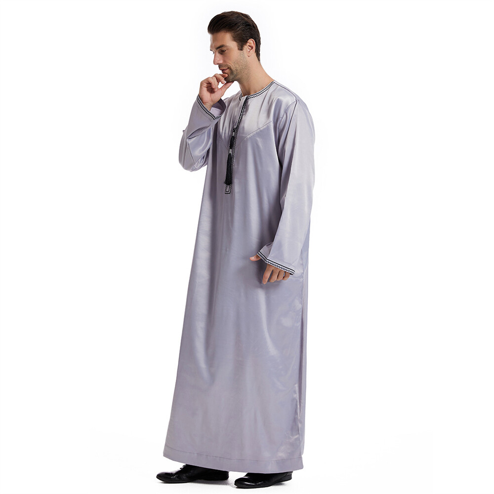 Men’s Middle Eastern Clothes Long Sleeve Muslim Islamic Round Neck Kaftan