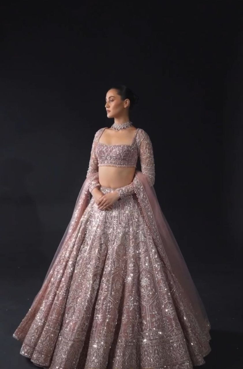 New Launching Net Fabric Light Pink Lehenga Choli With Dupatta For Wedding Wear