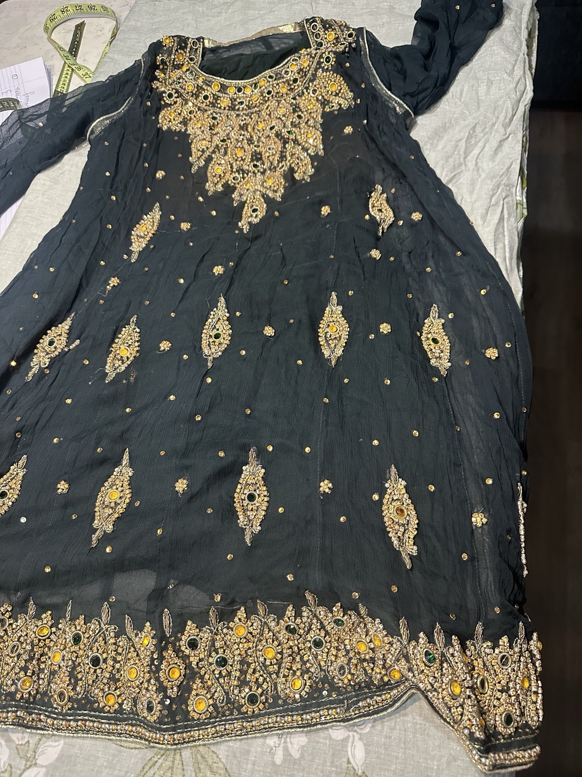 Embroidered Black Kurta with Gold Embellishments for Women