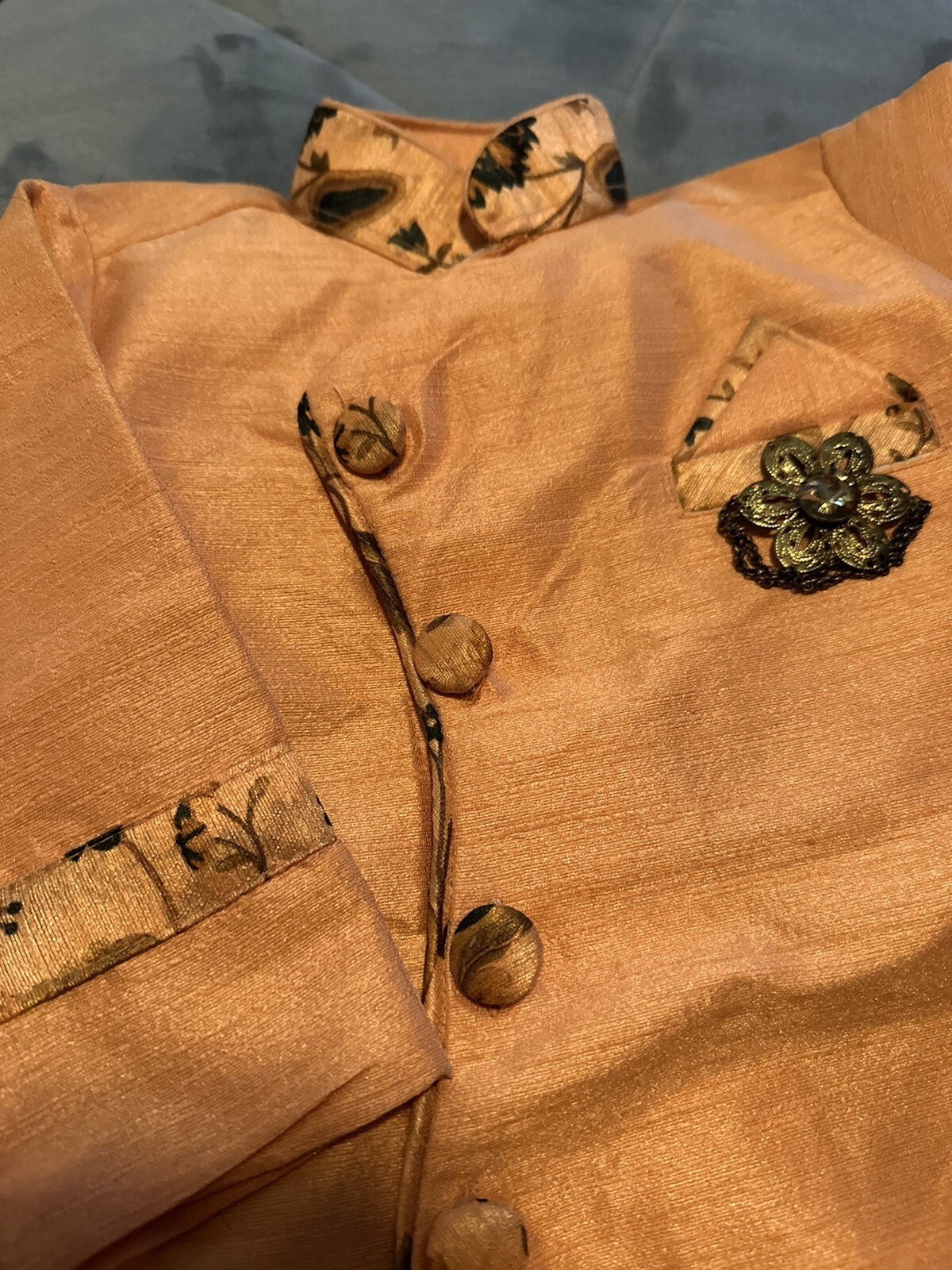 Rose Gold 2 Pc Indian/Pakistani Boys Sz 0 6-12 Sherwani Kurta Pajama Rhinestone