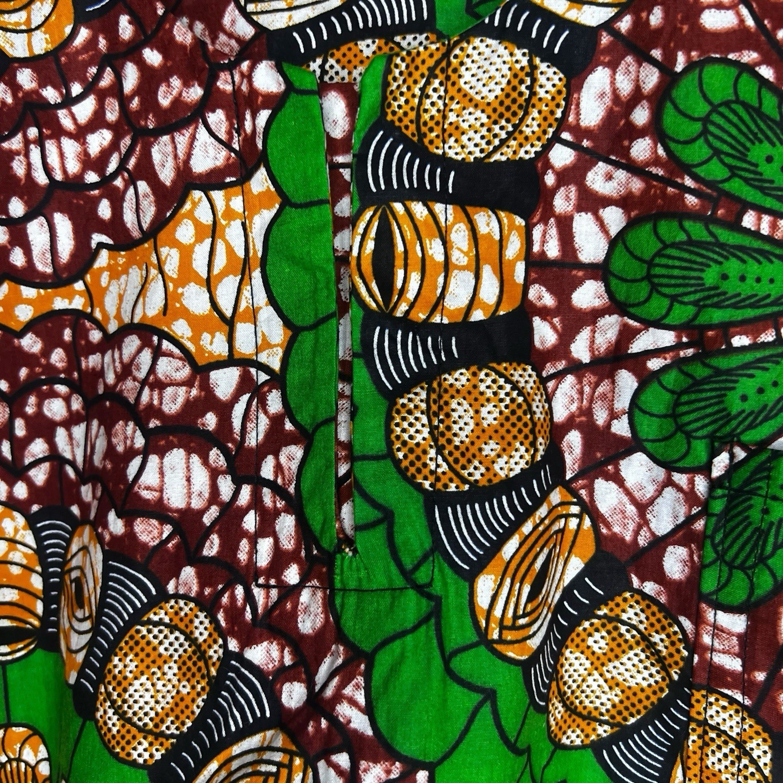 Circular Green, Maroon & Orange Men African Print Short Sleeve Shirt/ Dashiki