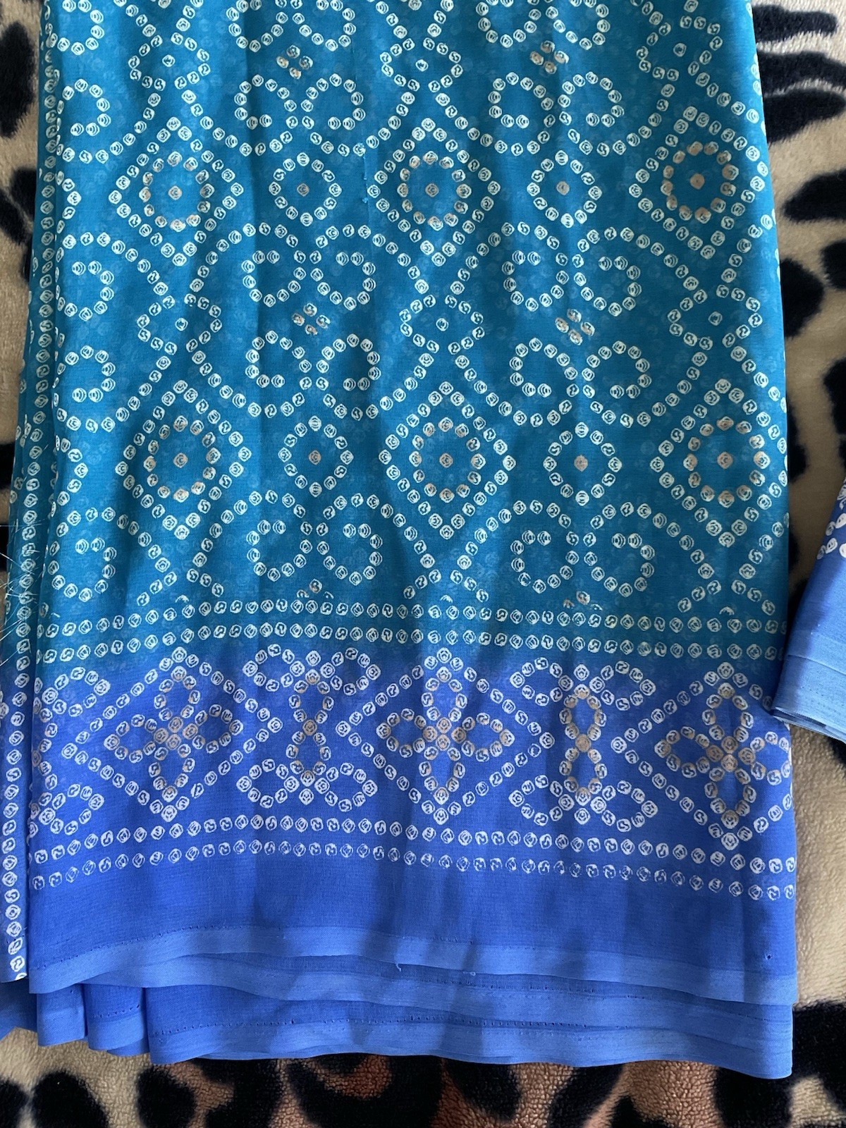 Blue Patterned Cotton Unstitched Traditional Indian Salwar Kameez Set for Women