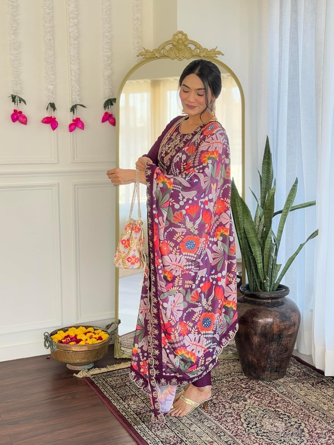 Women’s Viscose Chanderi Embroidery Work Straight Kurta, Pant and Dupatta Set