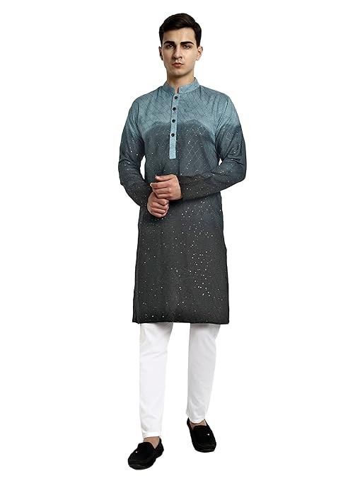 traditional Chikankari Embroidered Kurta with Elegant Sequence indian work