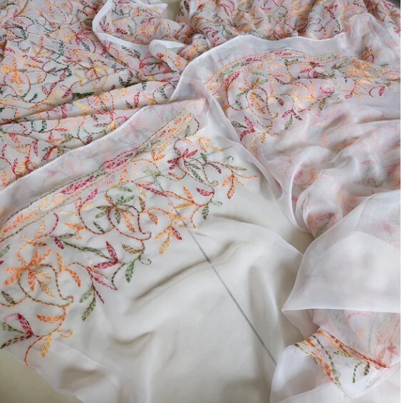 Chikankari Saree Georgette Fabric Handcrafted Lucknowi Embroidery for Diwali
