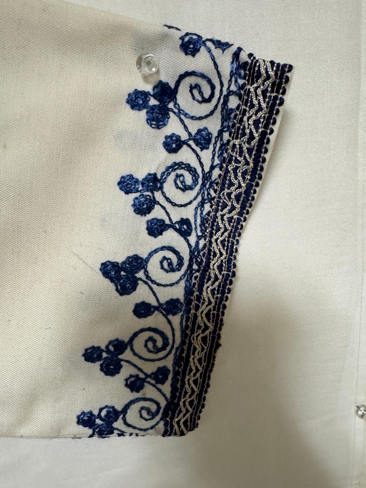 White Blue Embroidered European Cotton Jacket Top Unisex Adult