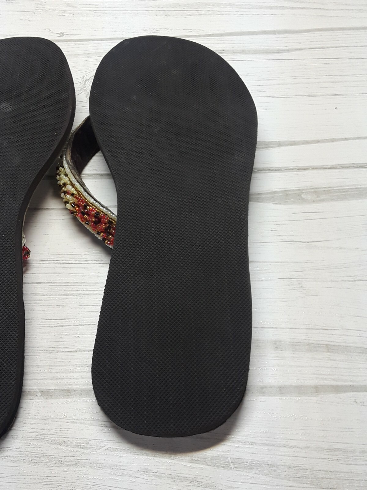 True Happiness Hand Made Native American Leather Beaded Sandals Flip Flops 40