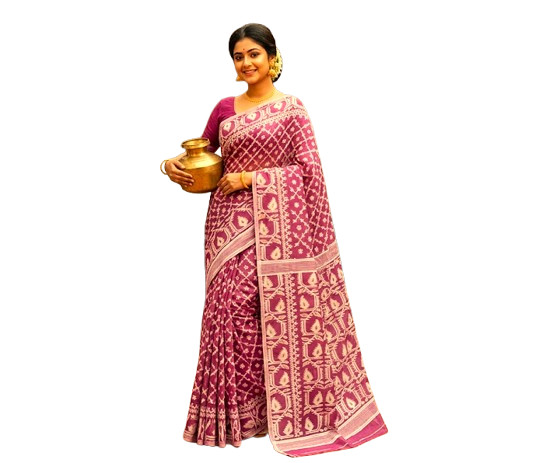 Graceful Indian Traditional Dhakai Jamdani Soft Cotton Handloom Ethnic Saree