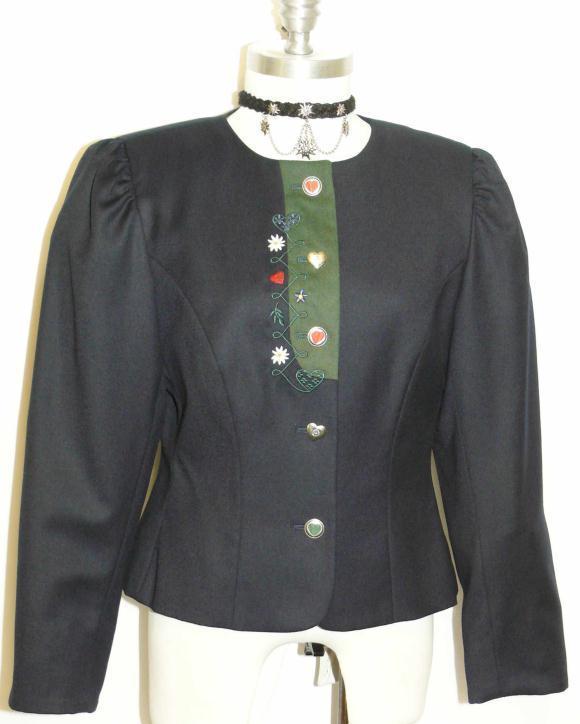 PETRESSA / Dark BLUE ~ WOOL German EDELWEISS FLOWERS Short JACKET Blazer 4 XS