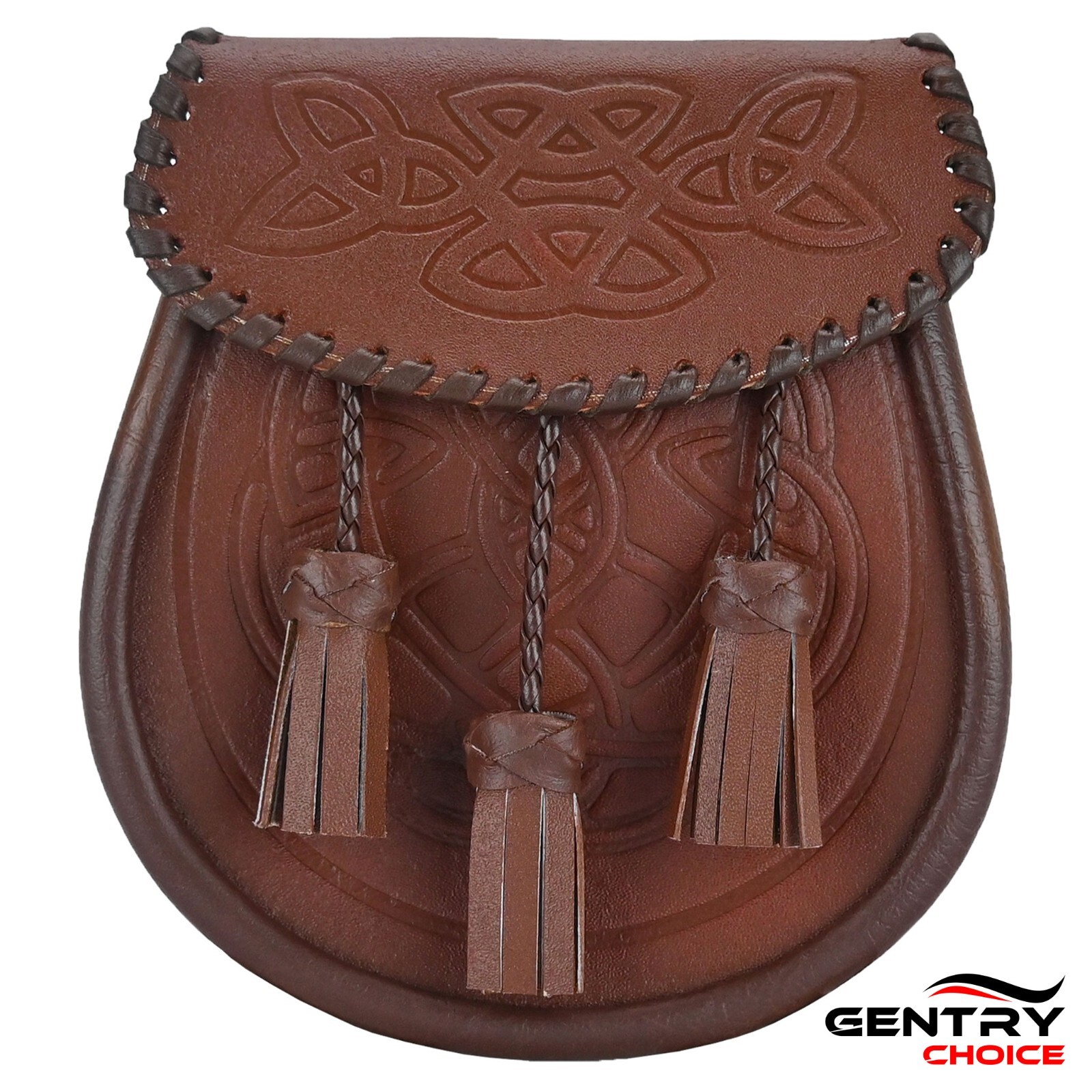 Scottish Pouch Highland Celtic Embossed Sporran Brown Men Traditional Kilt Bag