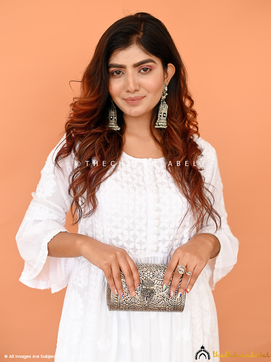 White Falak Modal Chikankari Anarkali Lucknow Chikan Handmade Frock