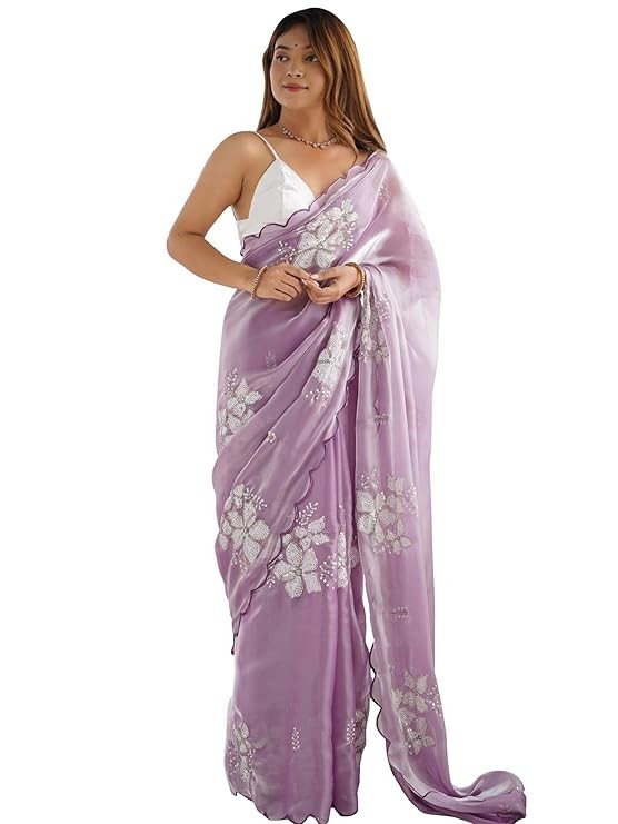 Women’s Shimmer Organza Sequence Embroidery Saree With Unstitched Blouse Piece