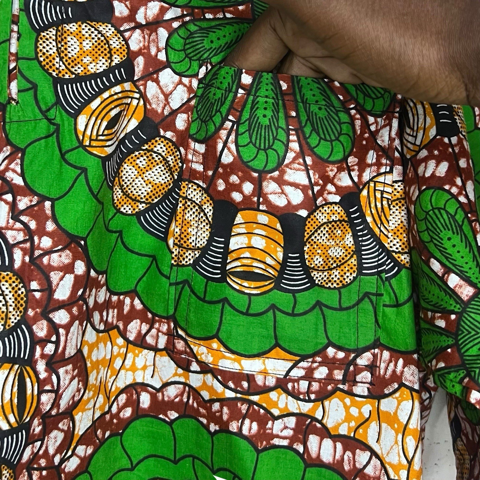 Circular Green, Maroon & Orange Men African Print Short Sleeve Shirt/ Dashiki