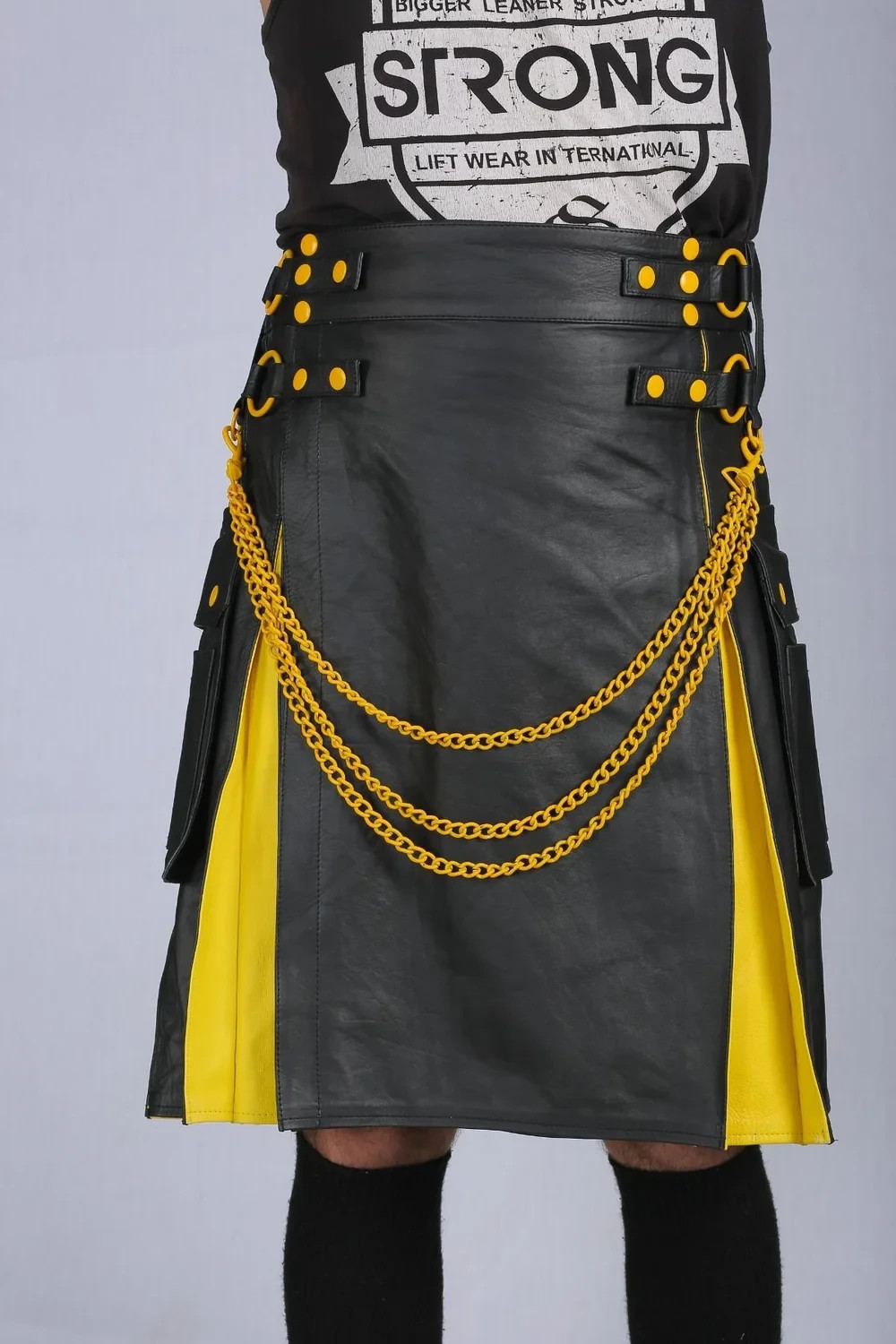 Trendy Unisex Two Toned Hybrid Leather Kilt