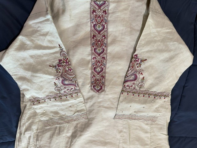 Pale Green Embroidered w burgandy Kurta Dress Boho Indian Tunic Size XL – Lined