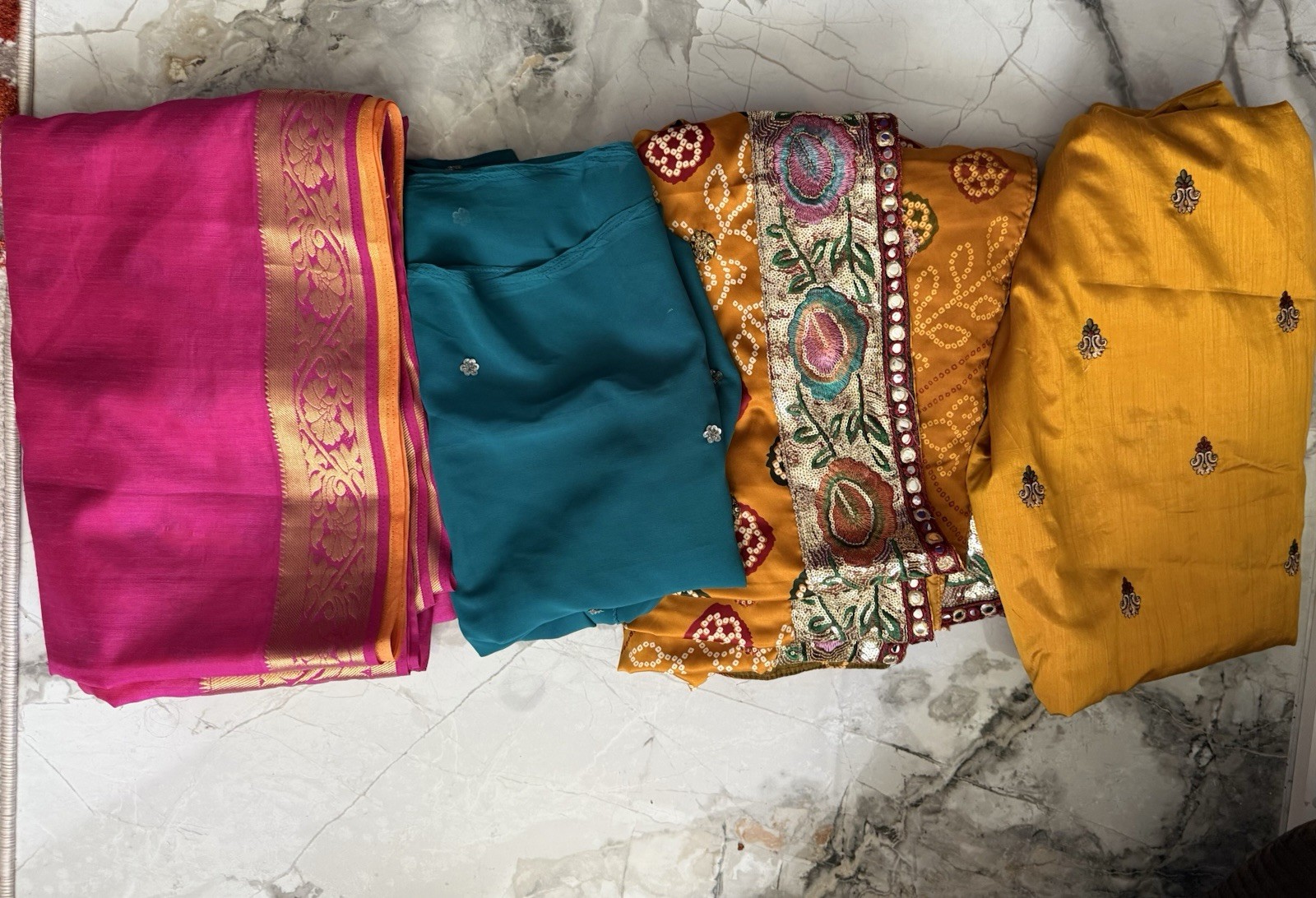 Indian Ethnic Wear 4-Piece Bundle Lot – Silk Saree, Bandhani Dupatta, & etc