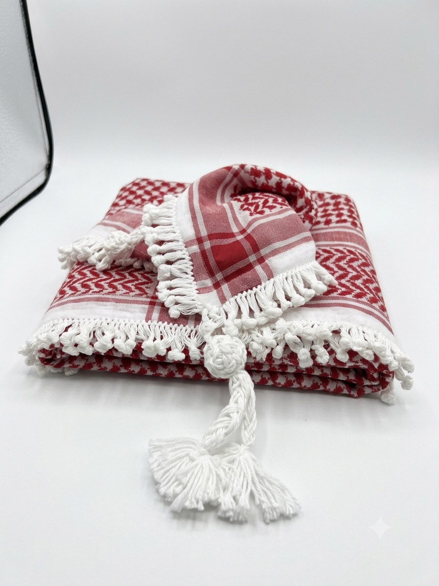 Jordanian Shemagh Premium Royal Fringe Red White Keffiyeh