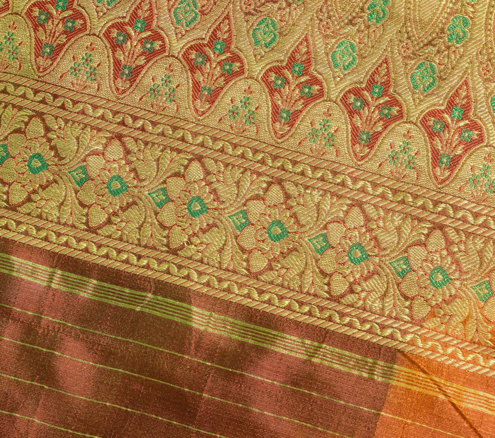 Sushila Vintage Heavy Saree Art Satin Silk Banarasi Brocade Multi-Color Fabric