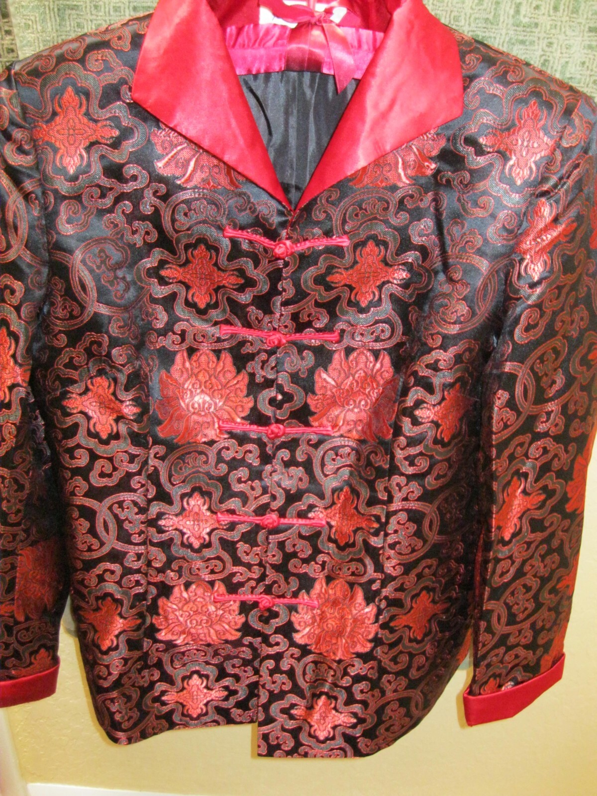 CHINESE, BLACK JACKET W/ RED COLORED DESIGNS, SZ. S., NEW.