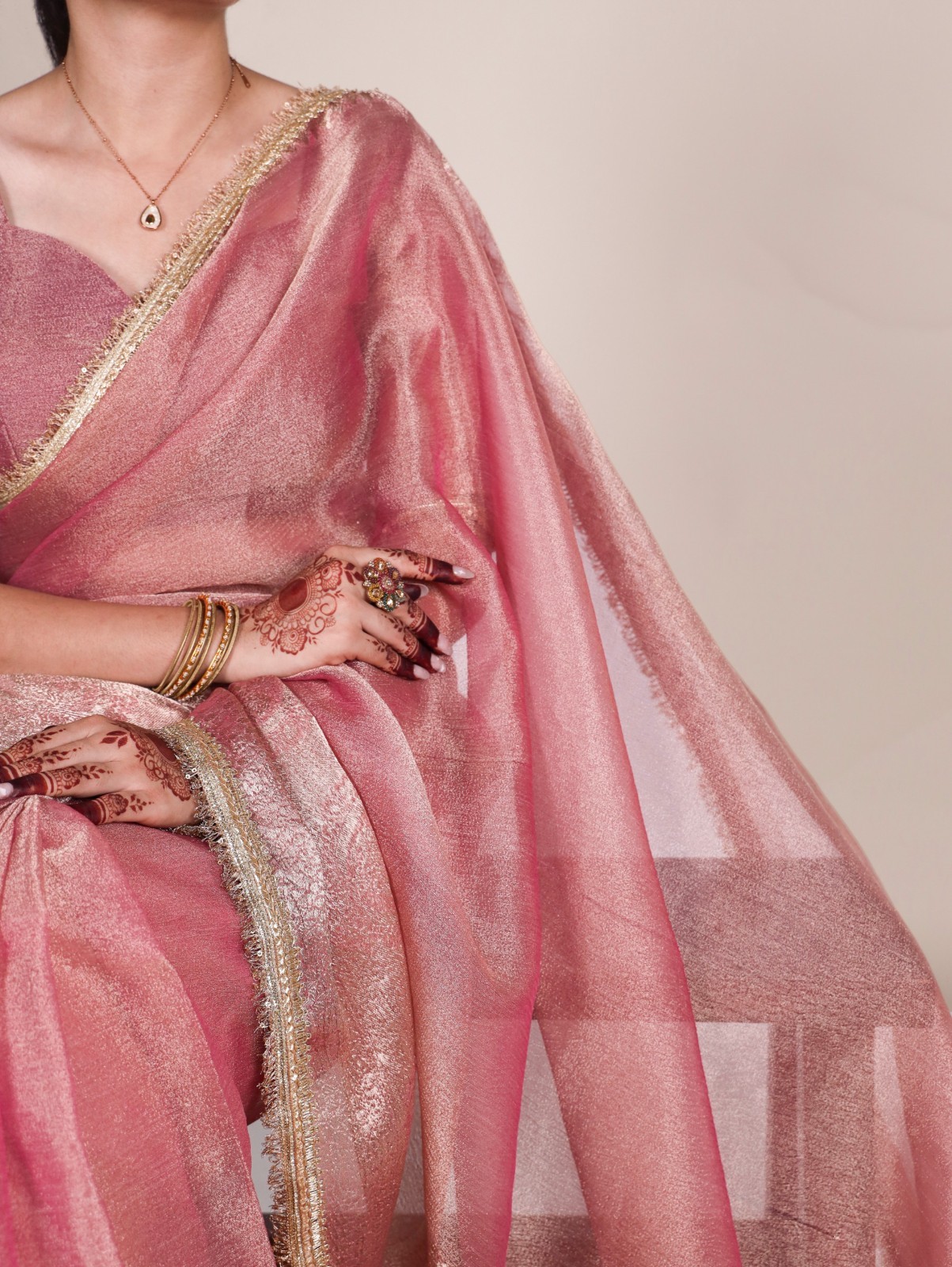 Tissue Shimmer Silk Saree Zari Weave Sequin Lace Border Indian Wedding Festive
