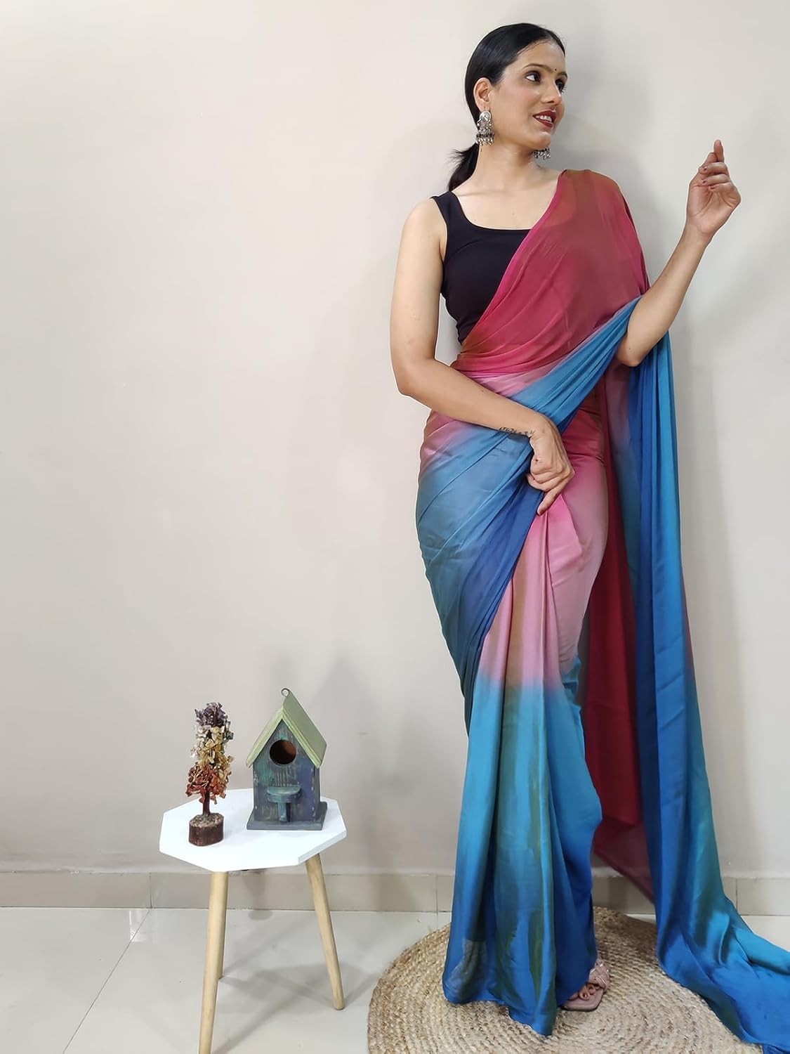 Women’S Chiffon Ready To Wear Saree With Unstitched Blouse Piece