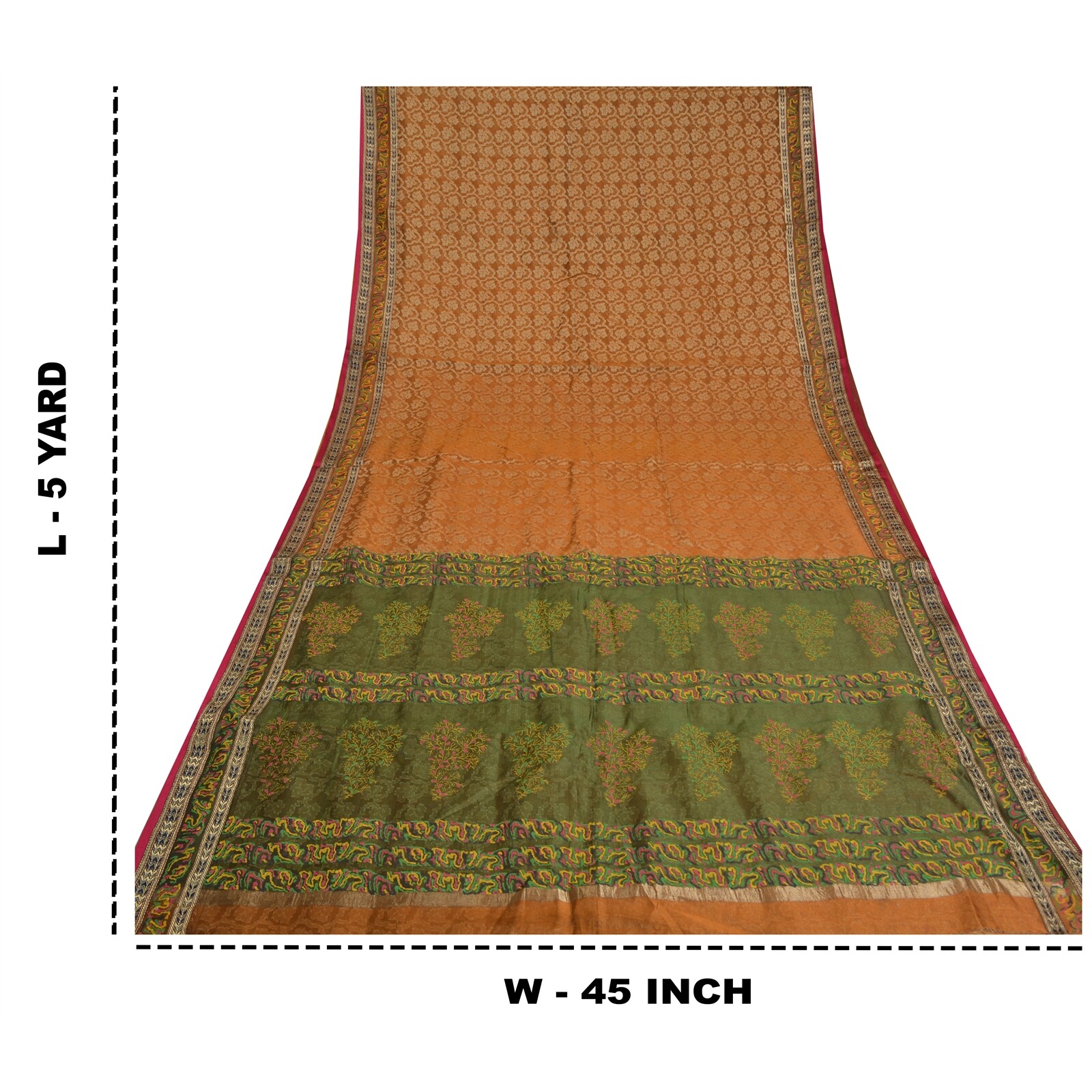 Sanskriti Vintage Orange/Green Sarees Pure Silk Woven Brocade Zari Sari Fabric