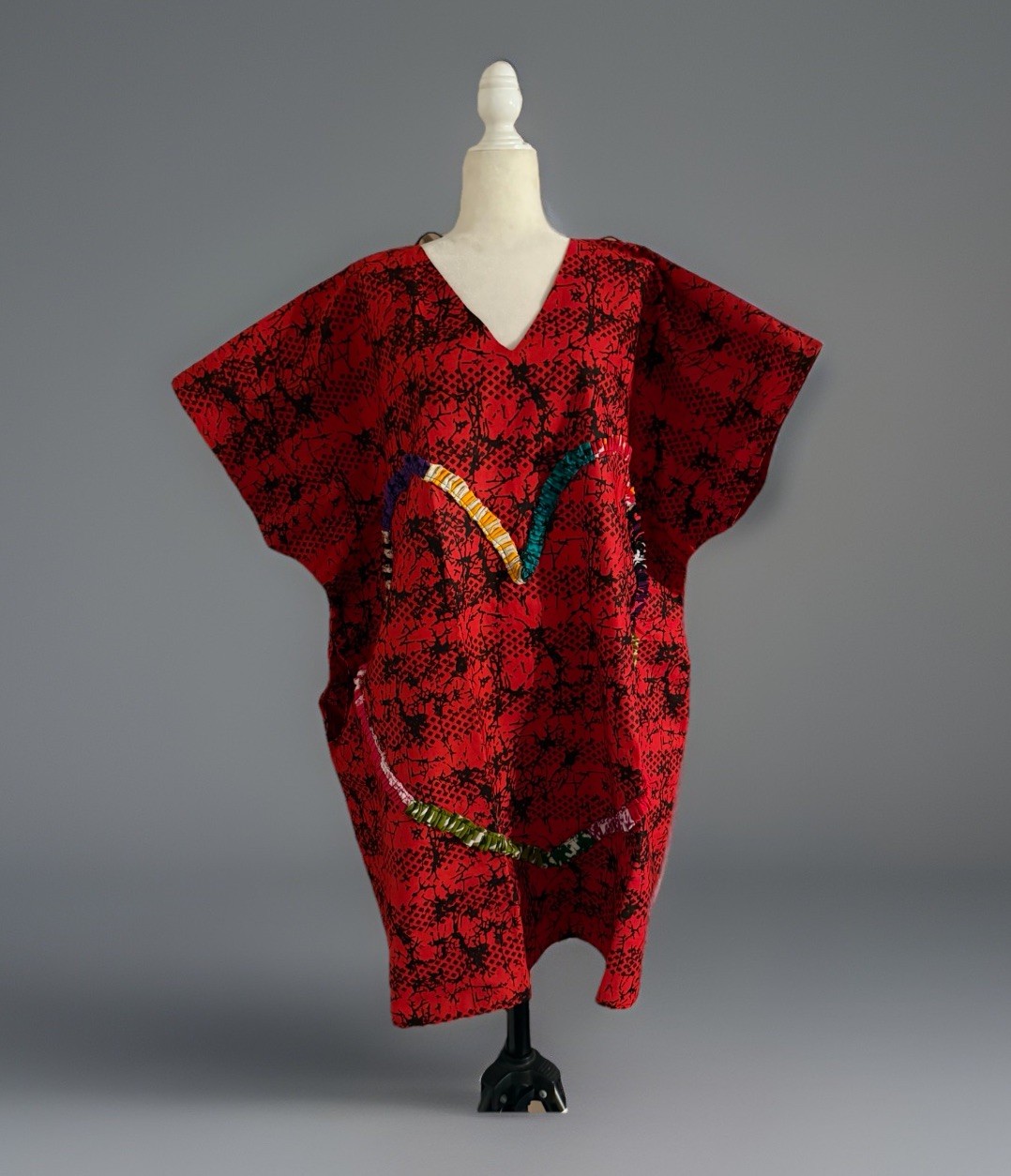 African Ankara Wax Short Summer Dress Red, One Size ,Side Pockets