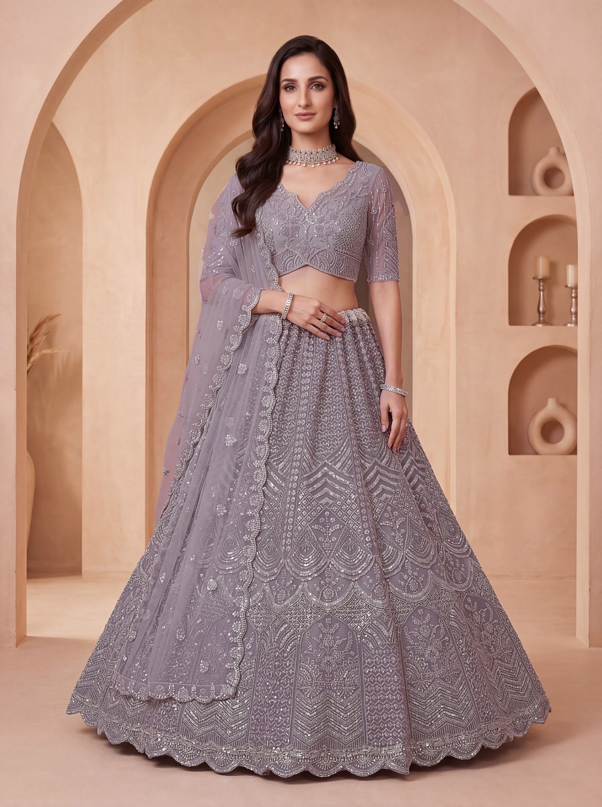 Designer Heavy Net Lehenga Choli Motif Handwork Bridal Wear with Dupatta