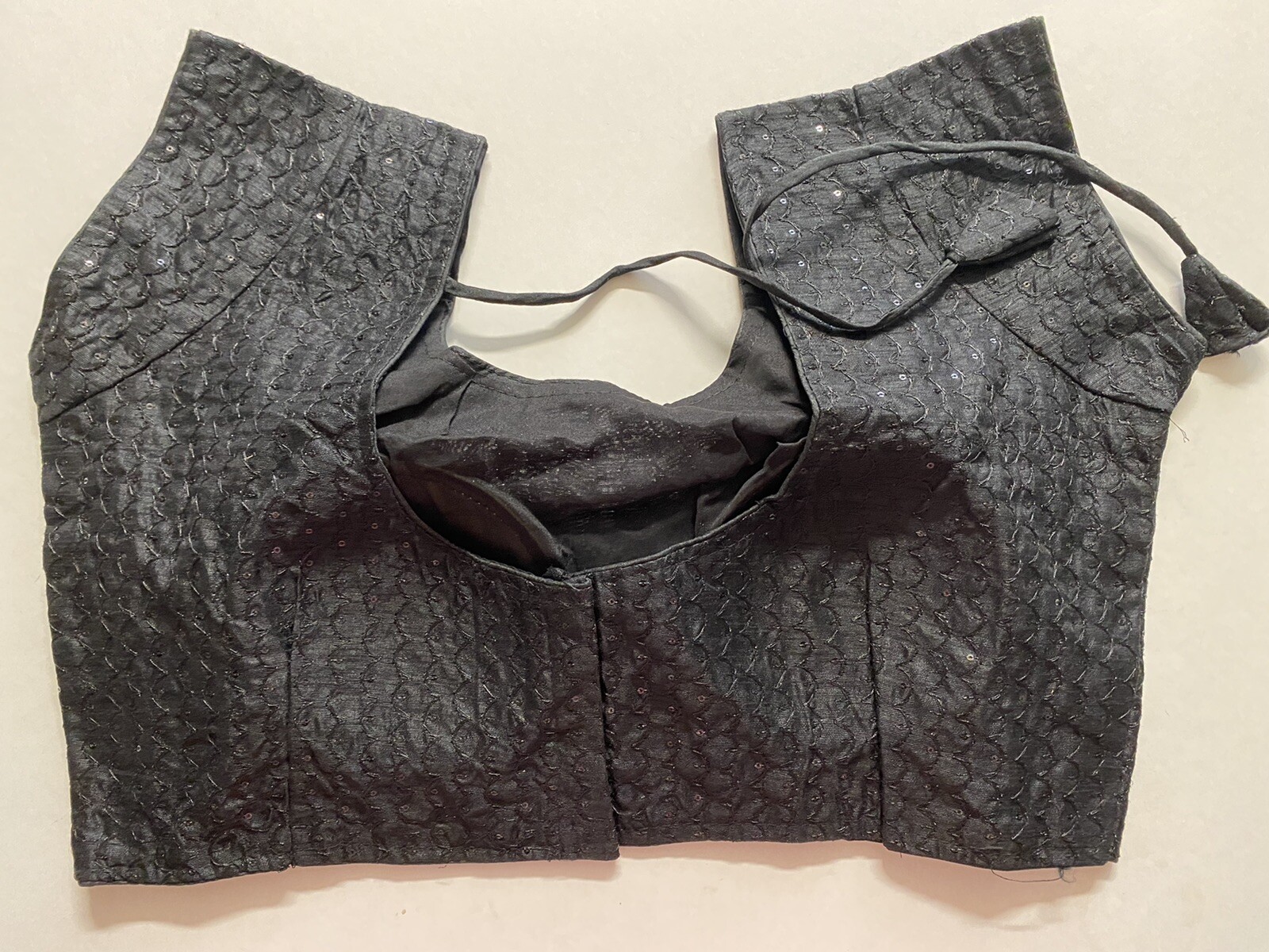 NEW Readymade Designer Sari Blouse Black brocade NECK DORI large XL size 44″ USA