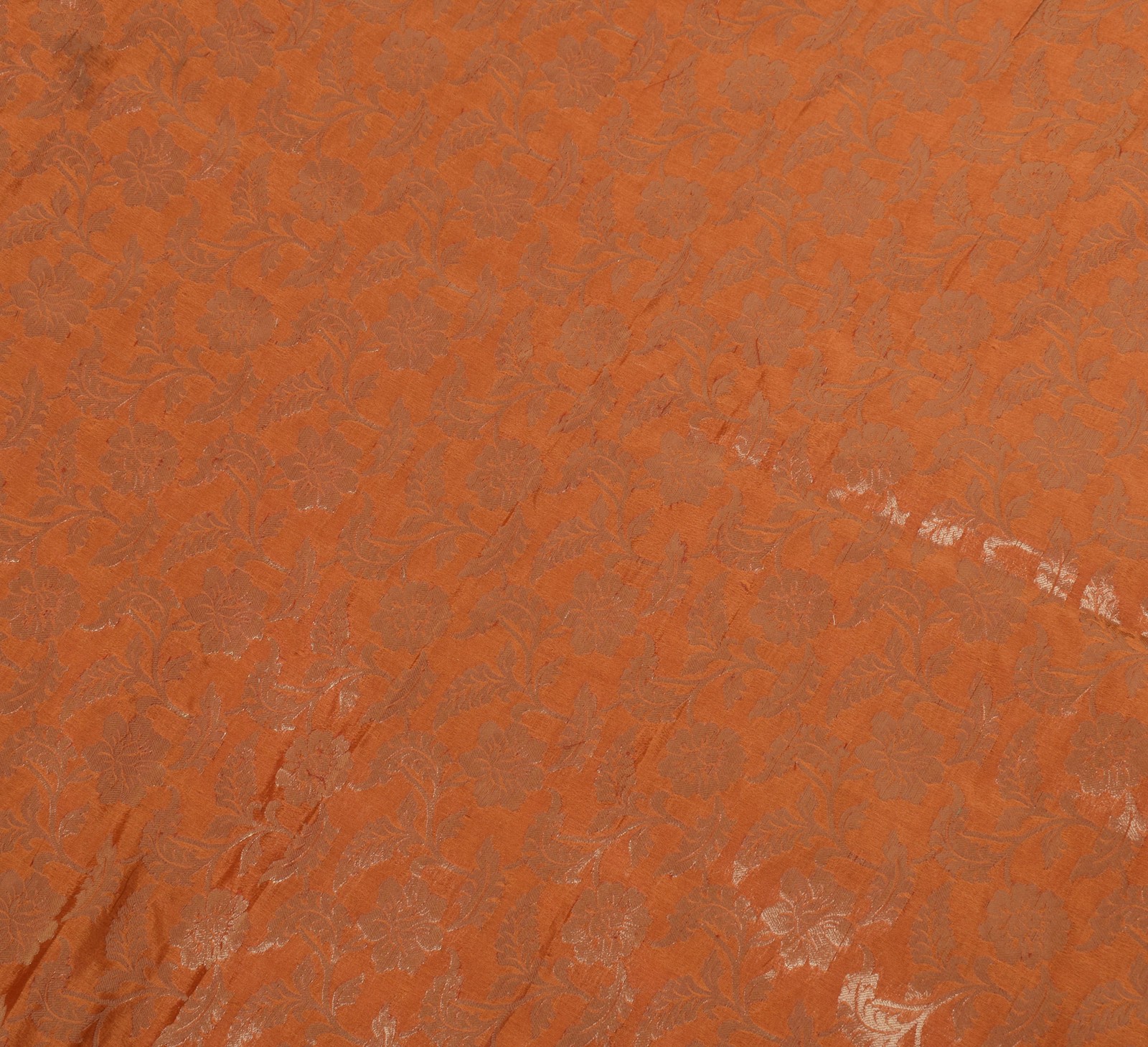 Sushila Vintage Rust Sari Blend Silk Woven, Embroidered Beaded Floral Fabric