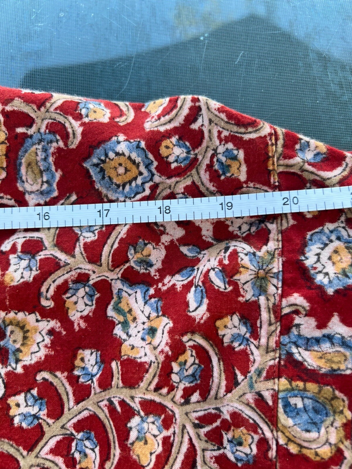 Rasi 100% Cotton Block Printed Red Stylized Floral Kurti Size 40 Unisex Pockets