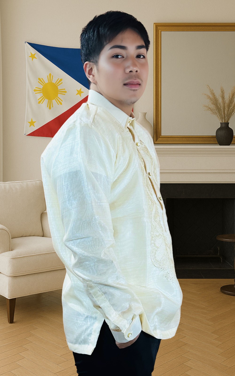 White Long Sleeve Organza Barong Tagalog