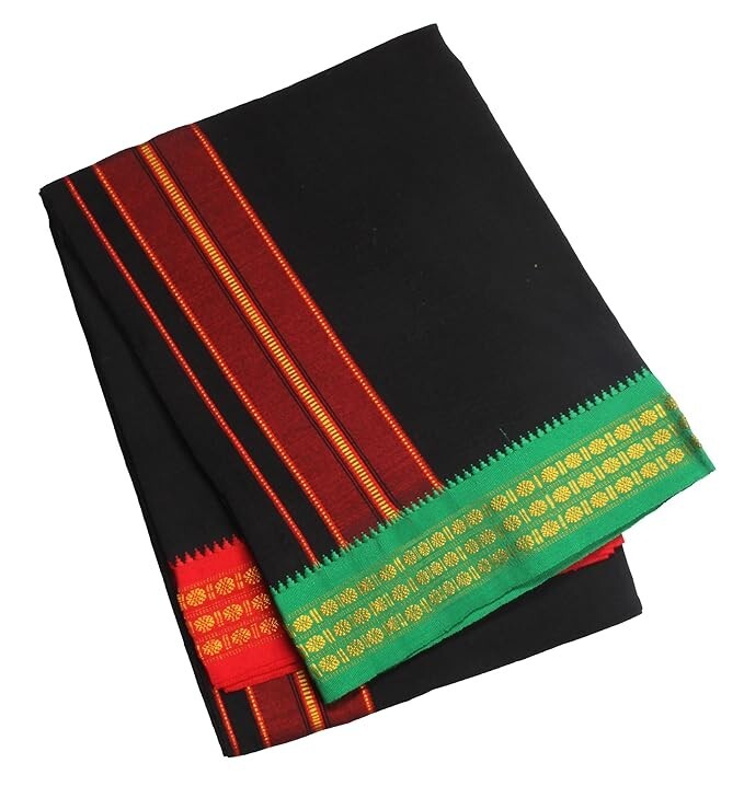 Men’s Single Dhoti – 2 Mtr/Mundus/Lungi Big Border ( Black, Set of 1 )