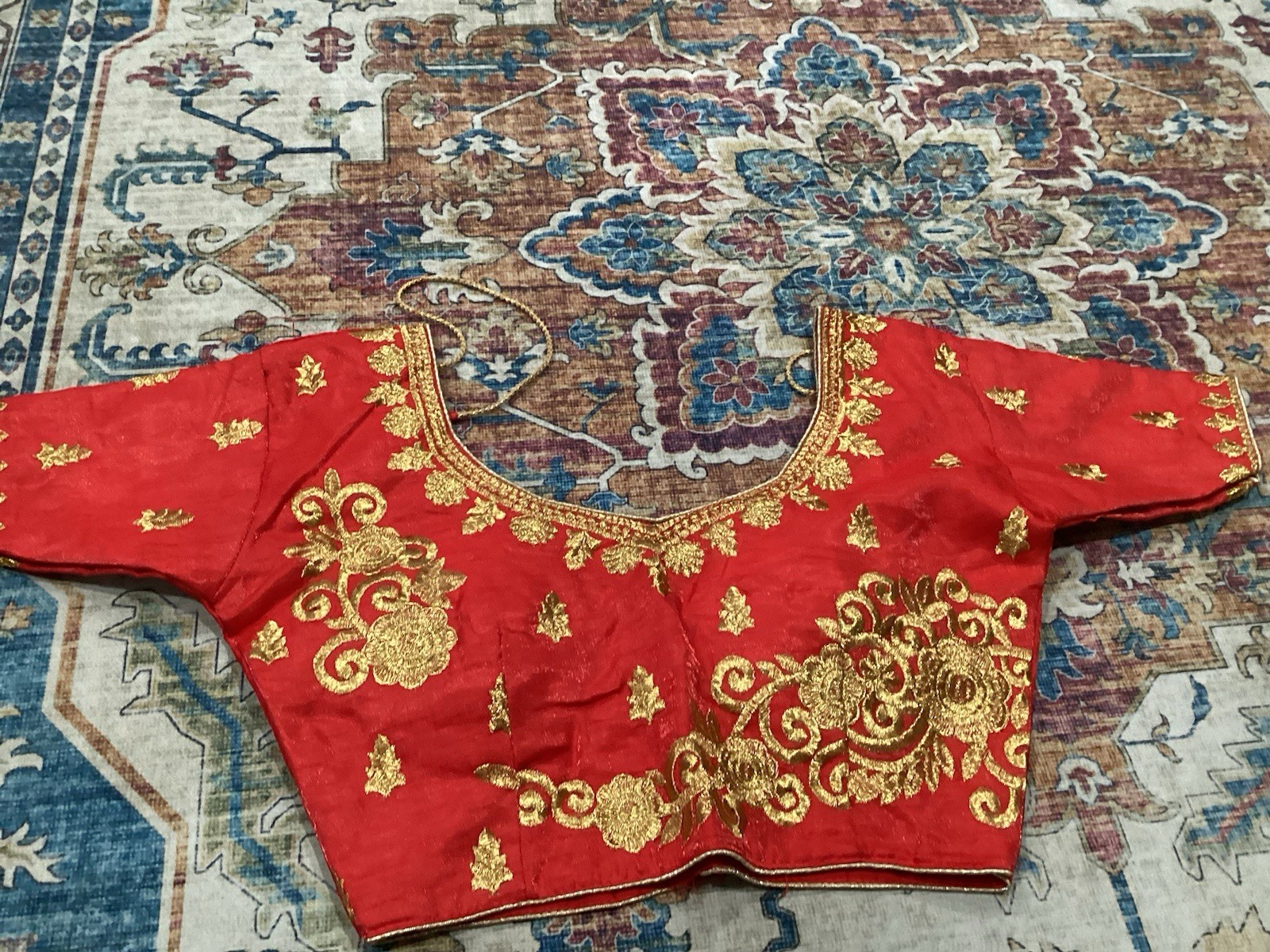 Red & Gold Embroidered Indian Choli Blouse – Festive Saree Top Medium Size