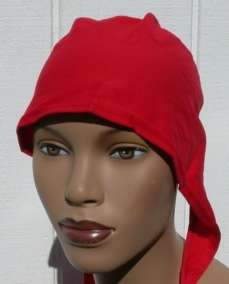 Conservative Turban Cap Hijab RED Cotton Tie Back Bonnet