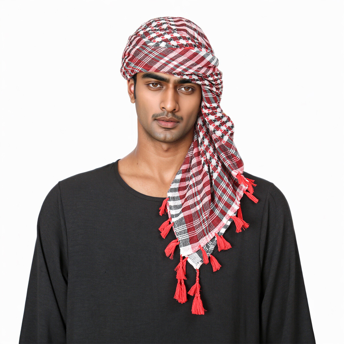 Middle East Men Square Scarf Hijab Headscarf Tassel Scarf Muslim Ethnic Turban