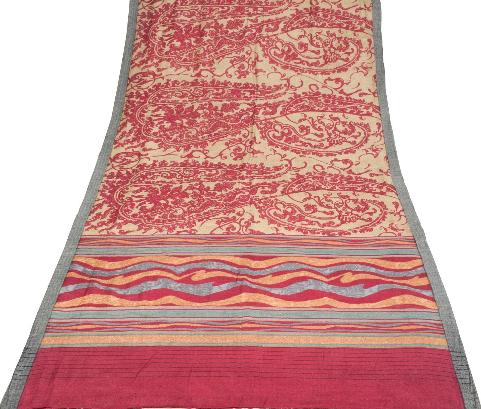Sushila Vintage Pure Woolen Saree Abstract Print Brown Magenta Soft Sari Fabric